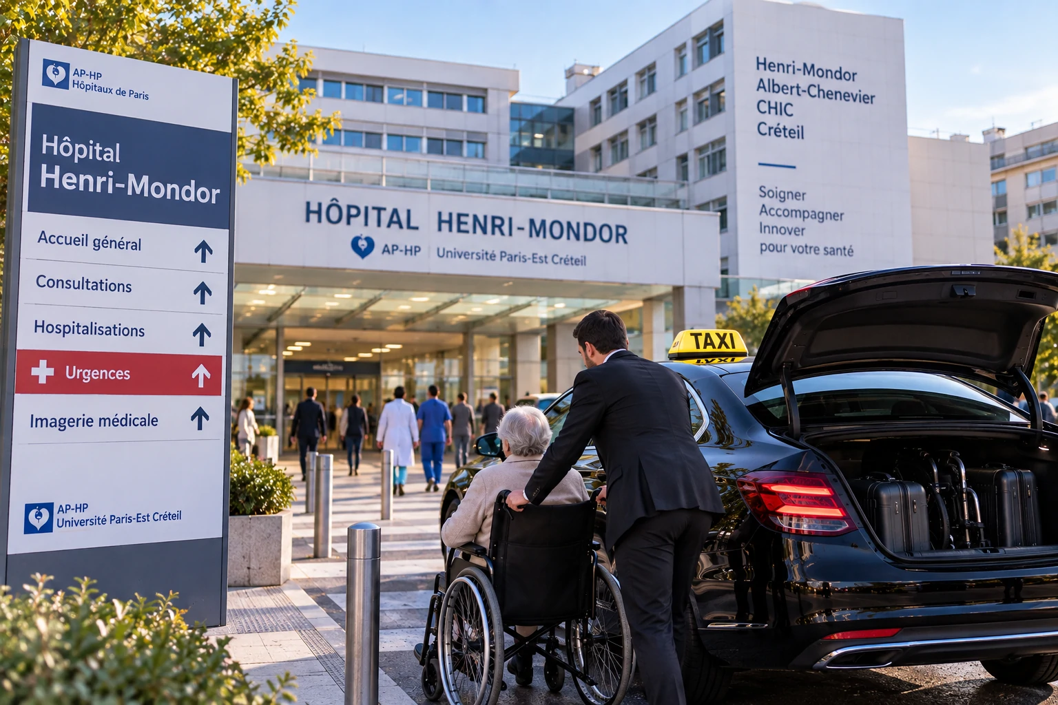 Taxi solidaire devant l’Hôpital Henri Mondor