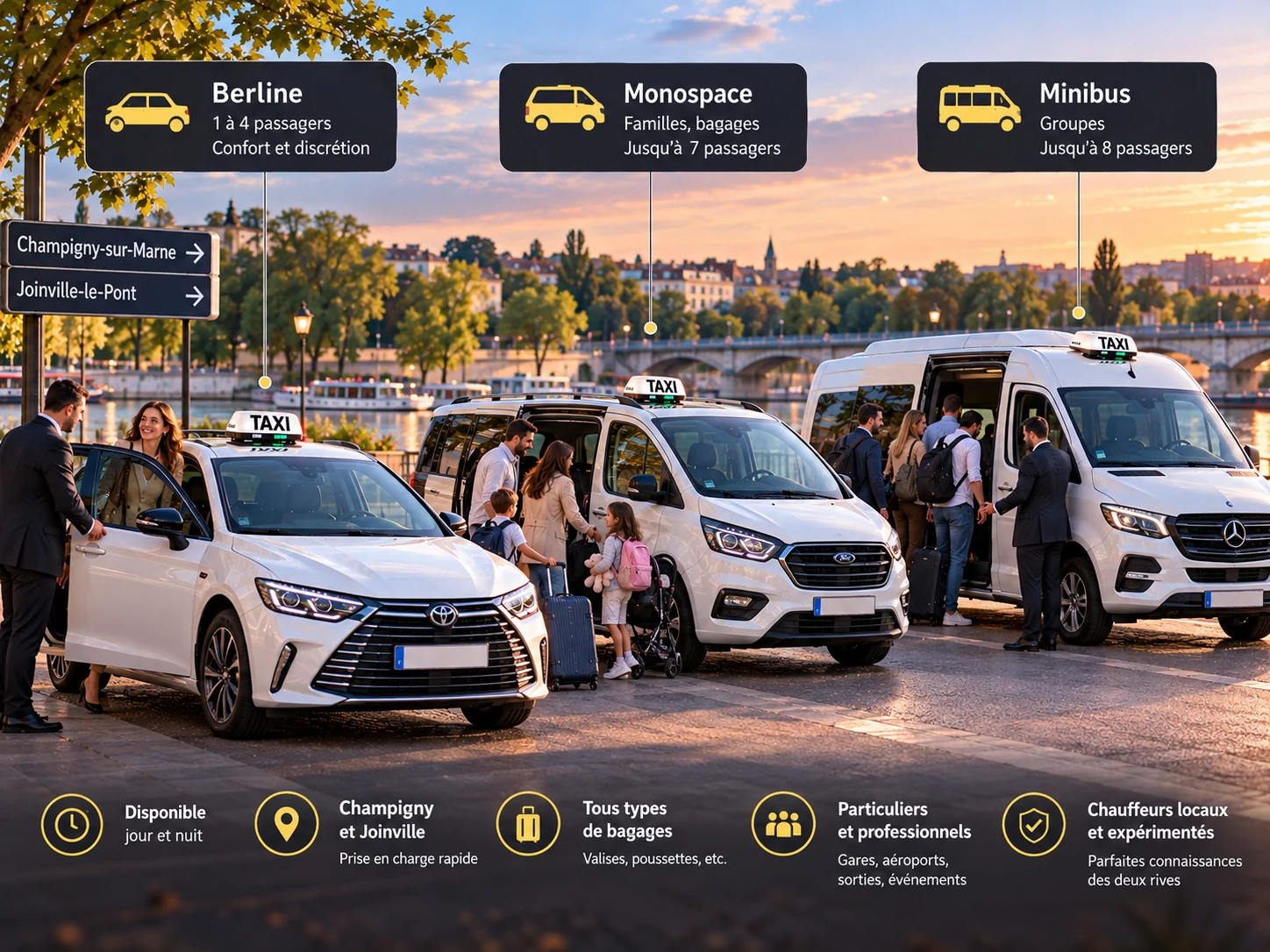 Transport de personnes sur les deux rives berlines, monospaces, minibus